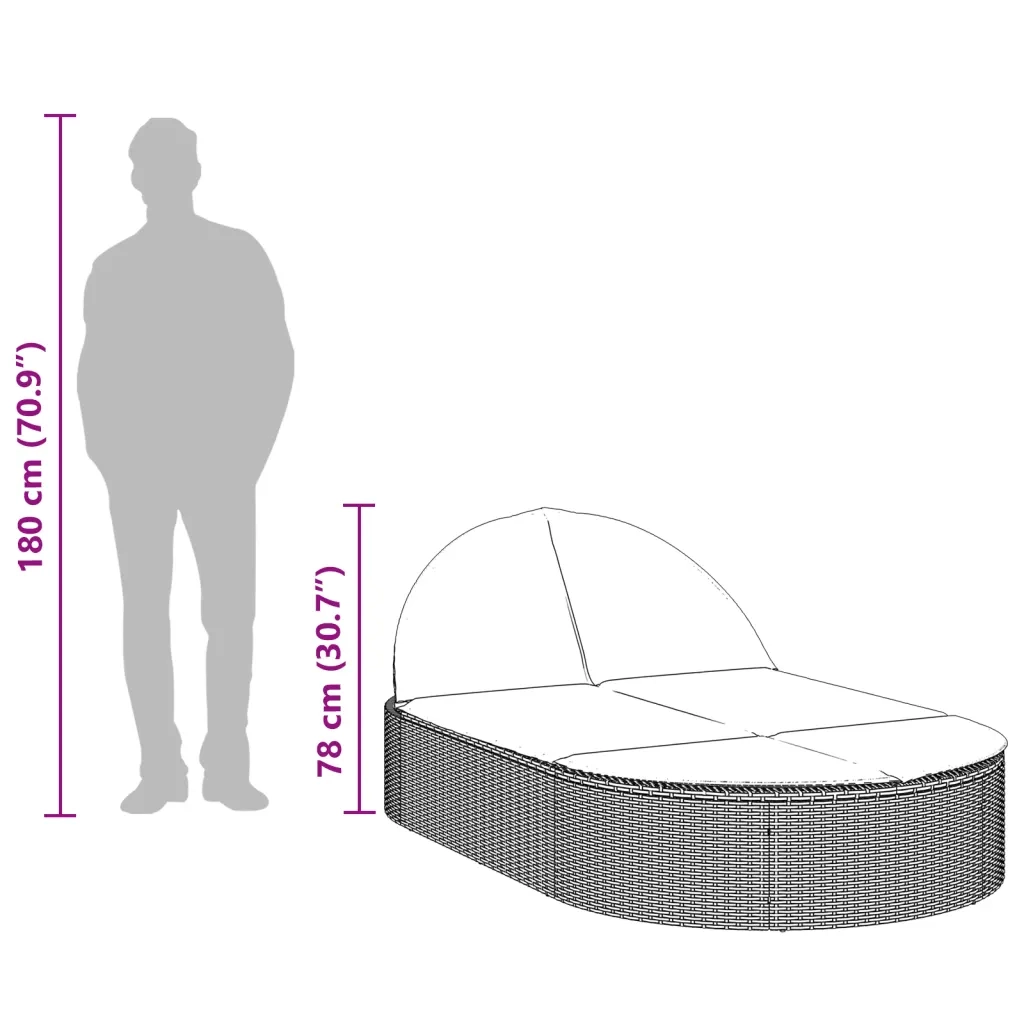 Lettino Prendisole | Sdraio da giardino | Lettino da sole Doppio con Cuscini Nero in Polyrattan