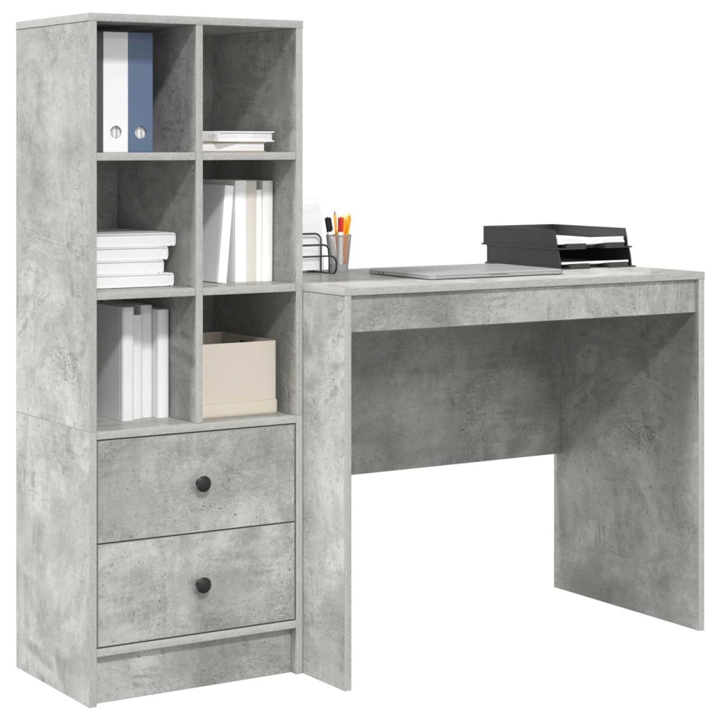 Scrivania con cassetto con lo scaffale 2 pcs Grigio cemento 3337364