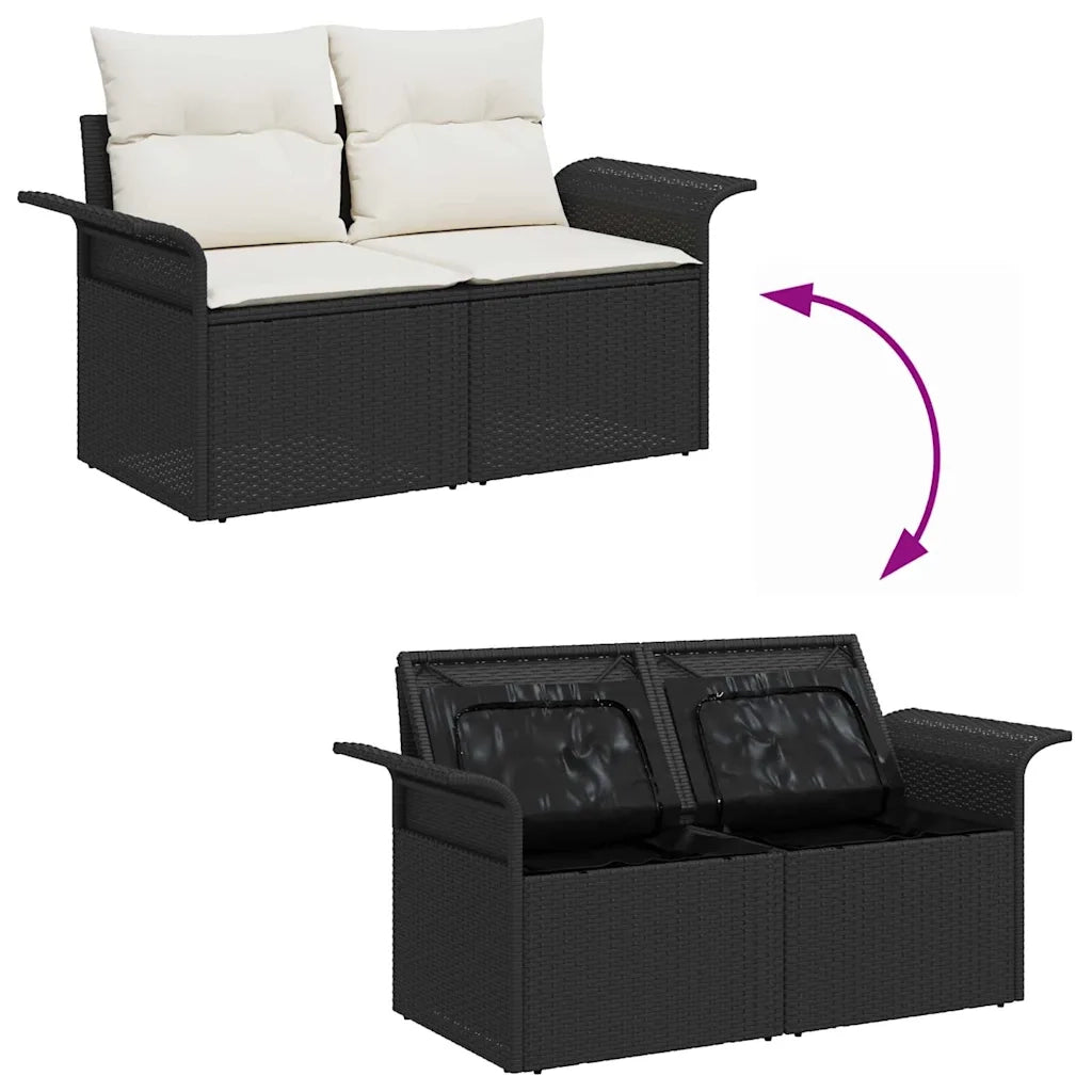 Set Divano da Giardino 7 pcs Nero e Crema polyrattan