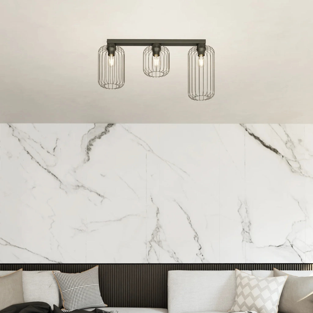 Plafonriera Minimal Industrial Vulcano 3 Luci Lineari Nera
