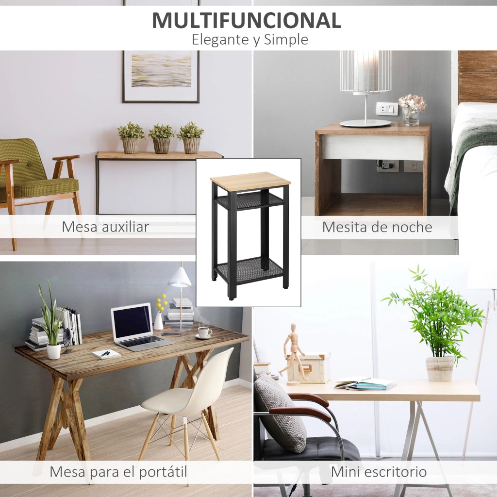 Tavolino da caff¨¨ industriale con ripiani in metallo ¨C Minimal ¨C 45x35x75 cm rovere e nero