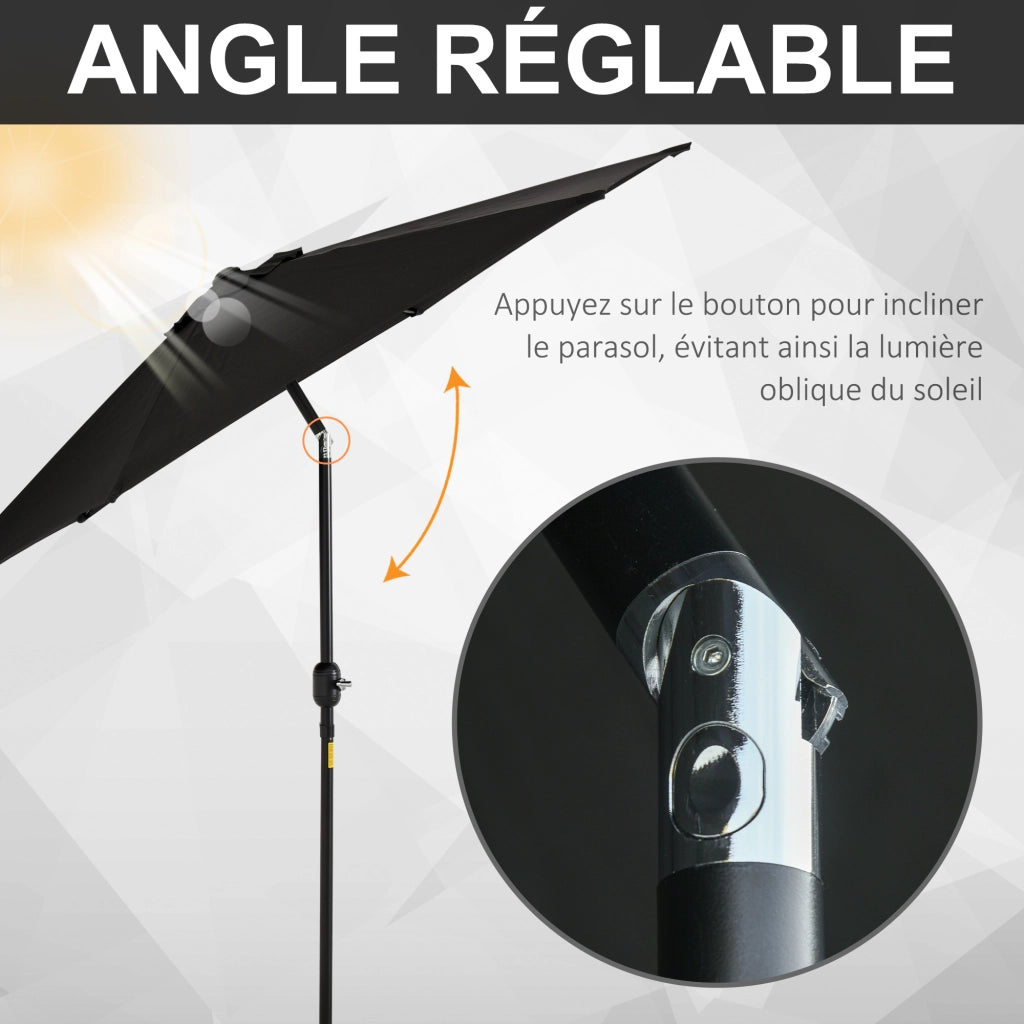 Ombrellone da giardino inclinabile con manovella ¨C Xylo ¨C ?2,6m alluminio nero polyester 180g/m2