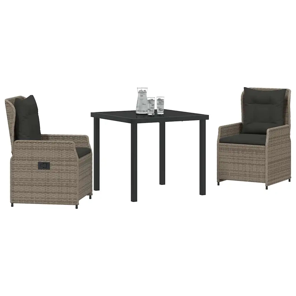 Set da Pranzo per Giardino 3 pcs Grigio polyrattan