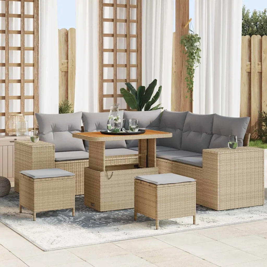 Set Divano da Giardino con cuscino 8 pcs Beige e Grigio Chiaro