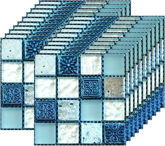 Tegelstickers autoadesivi 20pz - Parete da appendere - Resistente al calore e all'acqua - Stile mozaico per soggiorno e cucina - Blu - 10x10 cm - 4x4 inch Tegelstickers