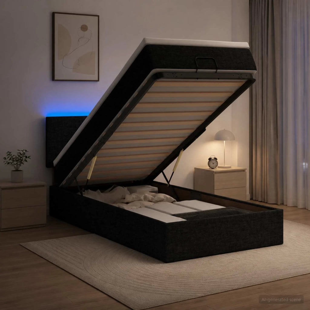 Letto Ottomano con Materasso e LED Nero 80 x 200 cm Tessuto 3456865