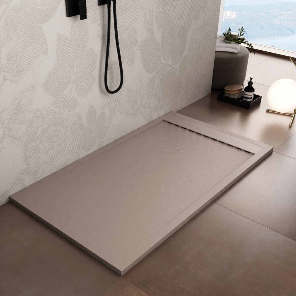 Piatto doccia in marmoresina sabbia effetto pietra cemento prestige, misura 80x200