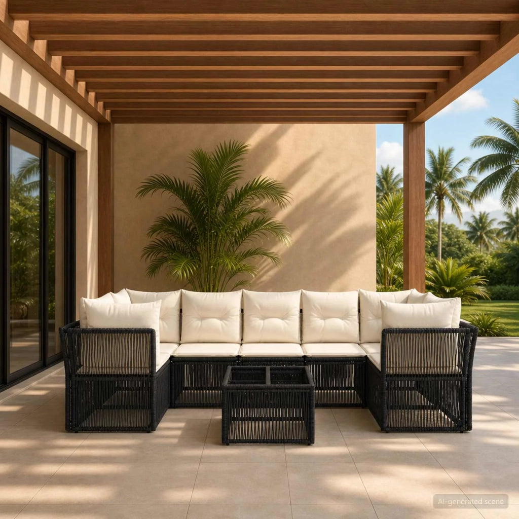 Set Divano da Giardino 8 pz Nero polyrattan 3434140