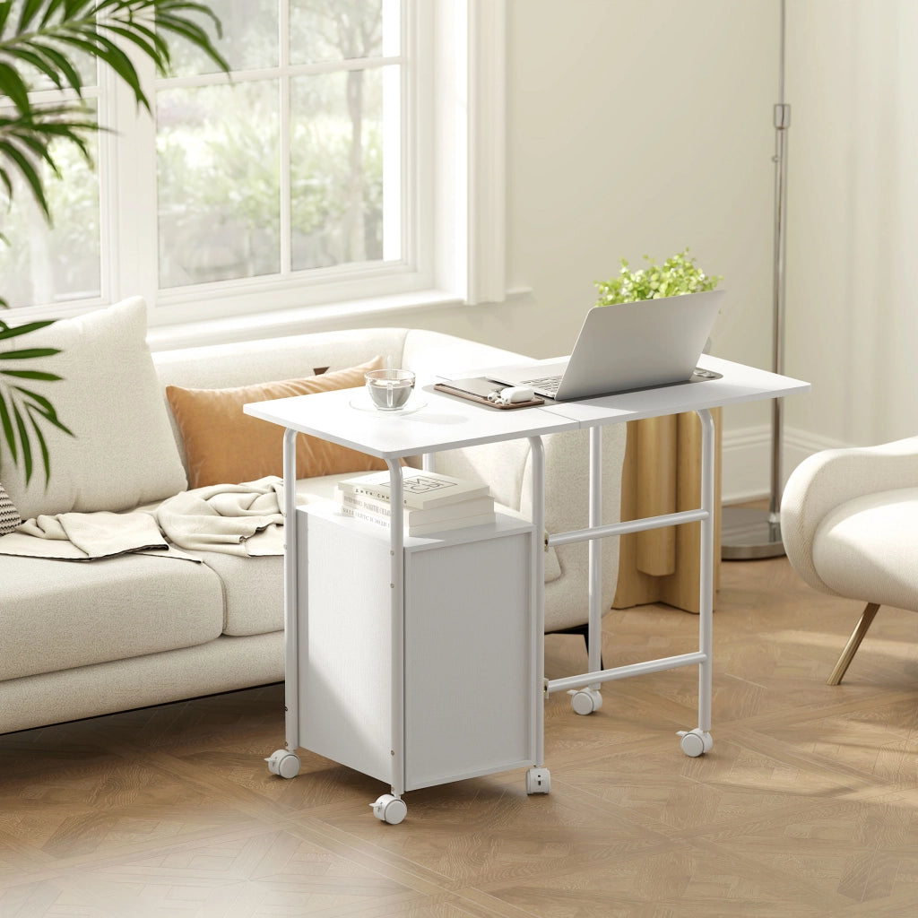 Scrivania per computer con cassetti e ripiano estensibile ¨C zephmum ¨C 105x51x75.5cm, bianco