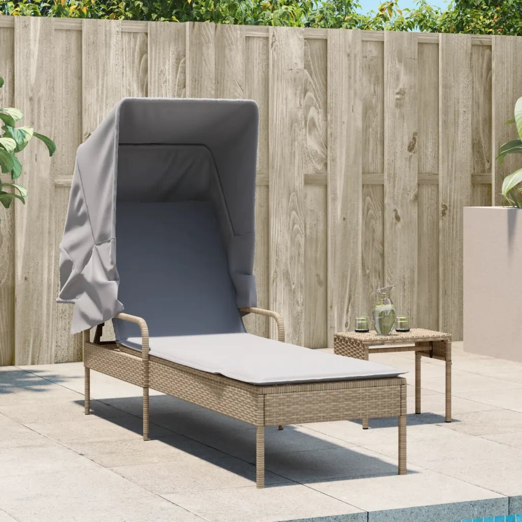 Lettino Prendisole con Baldacchino Beige in Polyrattan 368191