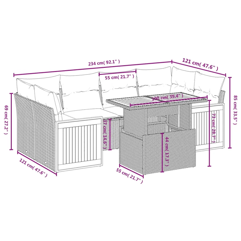 Set Divani da Giardino 7 pz con Cuscini Grigio in Polyrattan 3273860