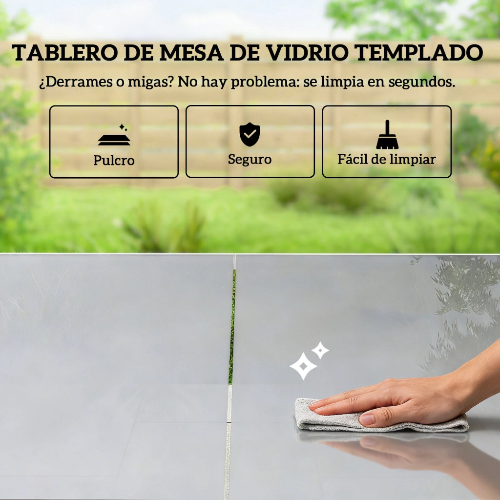 Set Tavolo da Pranzo e Sedie Giardino ¨C Xylo ¨C 6 Sedie Grigio Piano Vetro Temperato Bianco