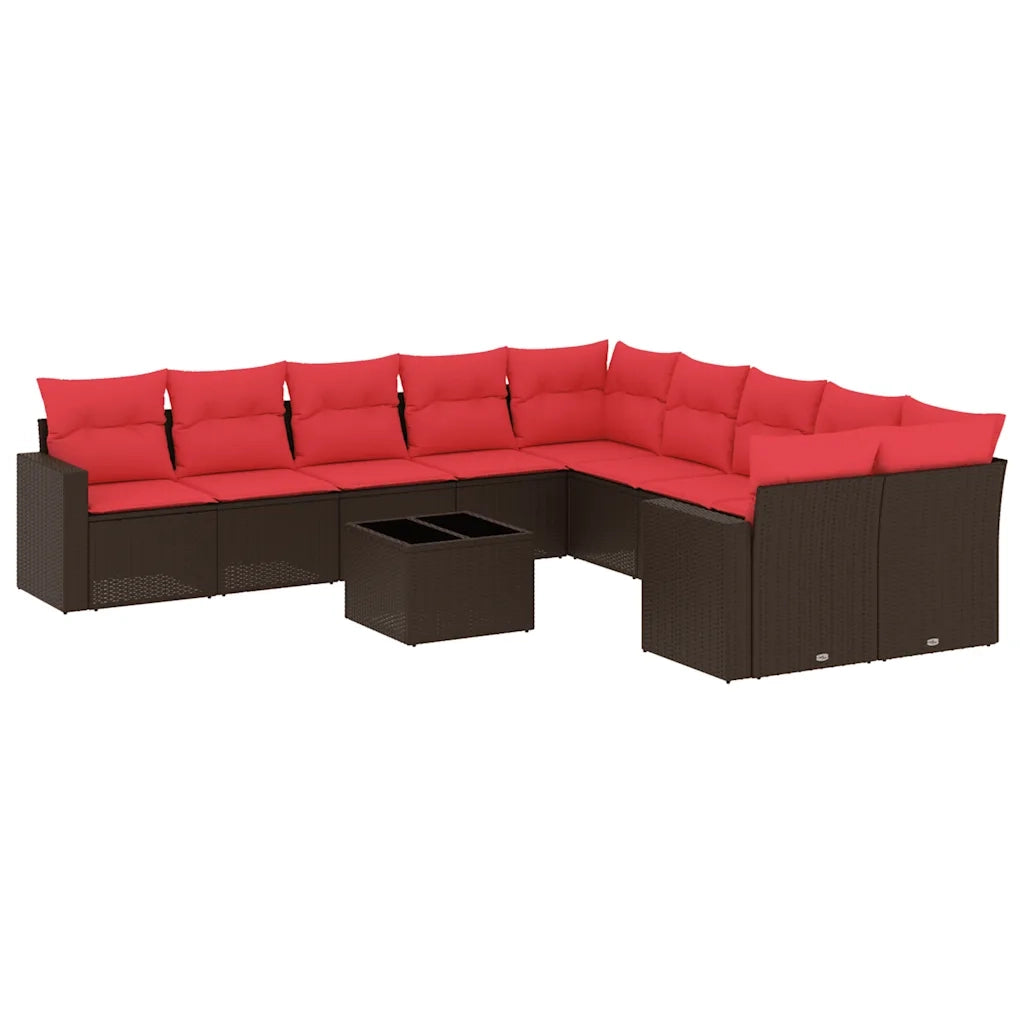 Set Divani da Giardino 11 pz con Cuscini Polyrattan Marrone 3219514