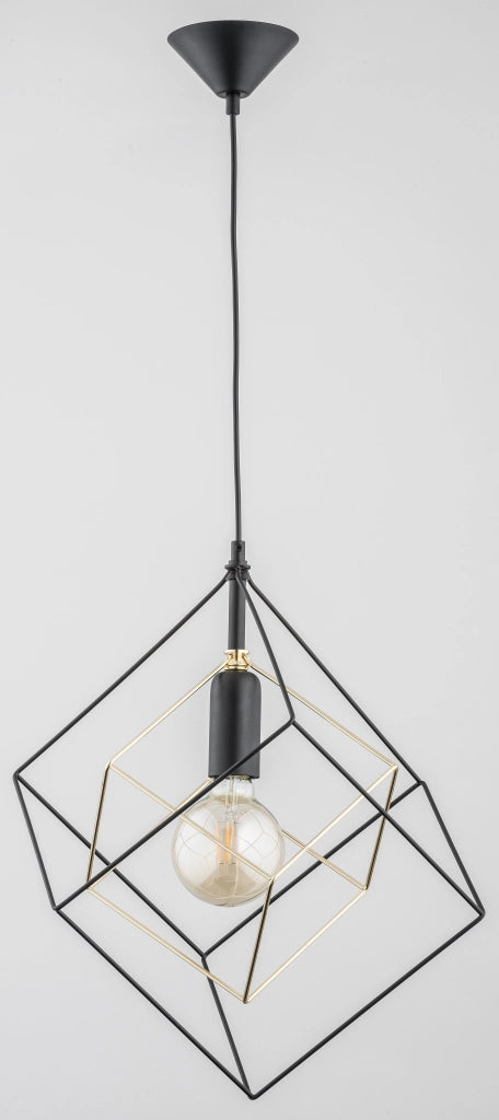 Lampada a sospensione geometrica nero-oro E27 15W Alfa