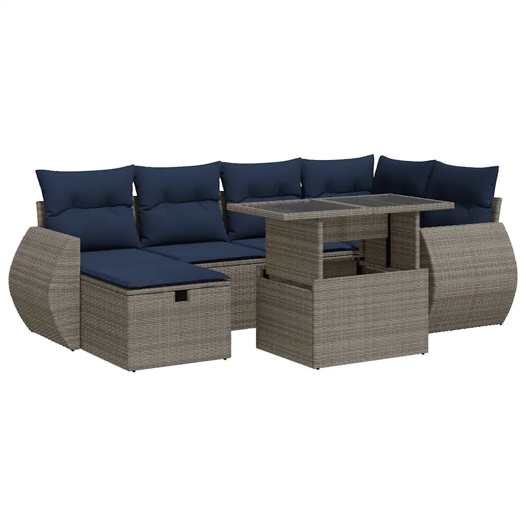 Set Divani Giardino 7 pz con Cuscini Grigio Polyrattan Acacia 3327901