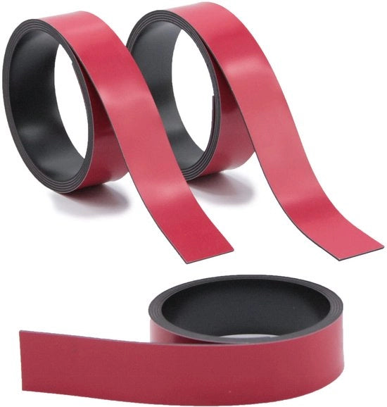 3x Strisce magnetiche Rosse - ca. 2 cm x 1 m nastro magnetico per il segnalamento e la divisione su whiteboard, scaffalature, calendari - facile da tagliare a misura - etichette magnetiche