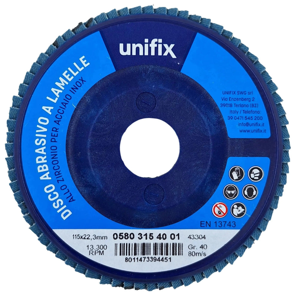 Disco lamellare abrasivo zirconio supporto nylon Ø 115 x 22 mm *** misura Ø 115 x 22 grana 80, confezione 1