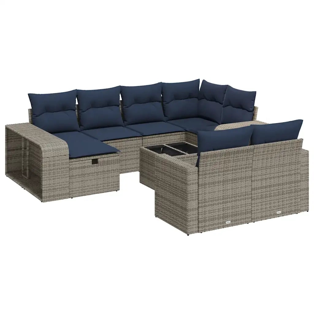 Set Divani da Giardino 11 pz con Cuscini in Polyrattan Grigio 3326075