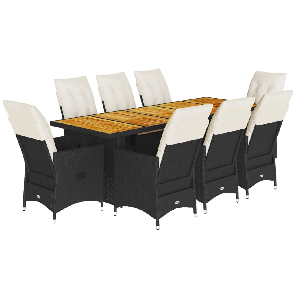 Set Bistrò da Giardino 9 pz con Cuscini in Polyrattan Nero 3277231