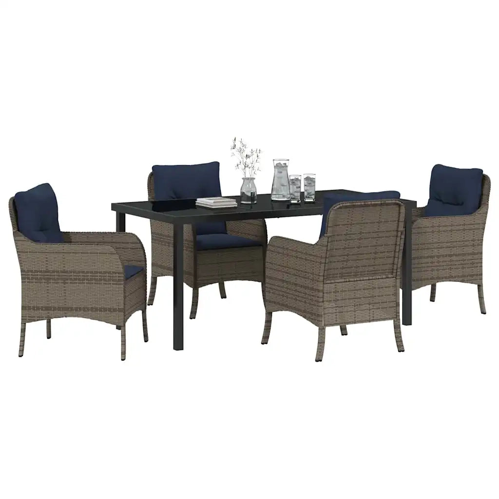 Set da Pranzo per Giardino con cuscino 5 pcs Grigio polyrattan