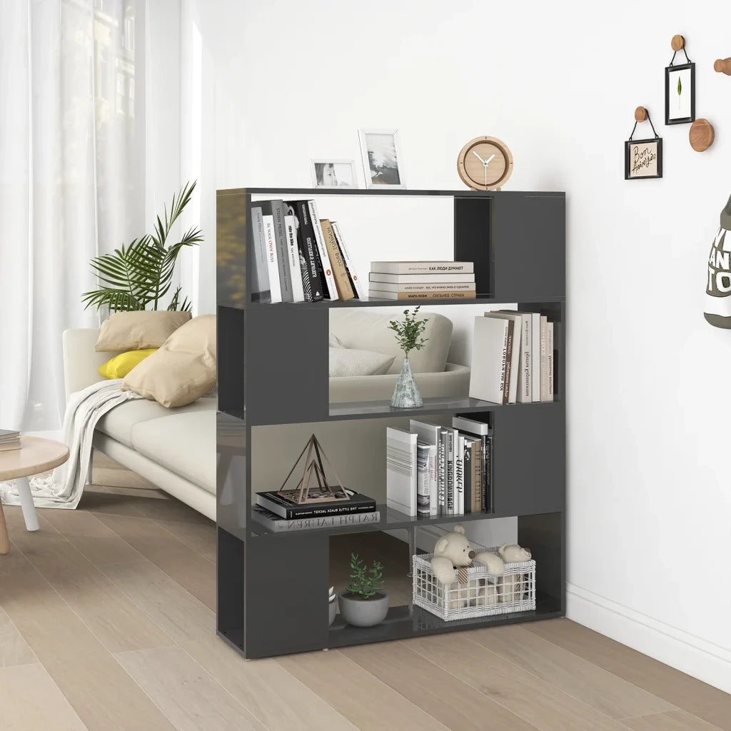 Libreria Divisorio-Scaffale per Libri-Mobile di Stoccaggio Grigio Lucido 100x24x124 cm