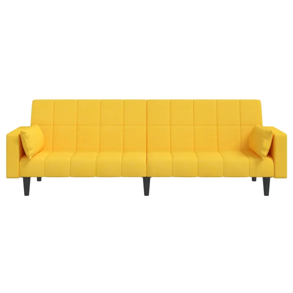 Divano Letto a 2 Posti con 2 Cuscini Giallo in Tessuto 375838