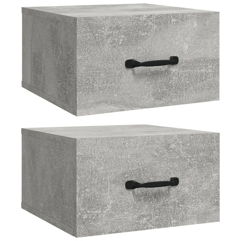 Set di 2 Comodini | Armadio da Notte | Mobiletto da notte a Muro Grigio Cemento 35x35x20 cm