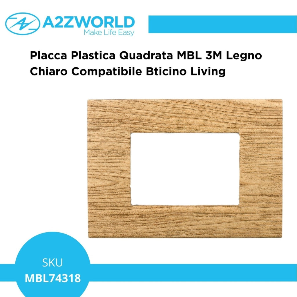 Placca Plastica Quadrata MBL 3M Legno Chiaro Compatibile Bticino Living BLN89304