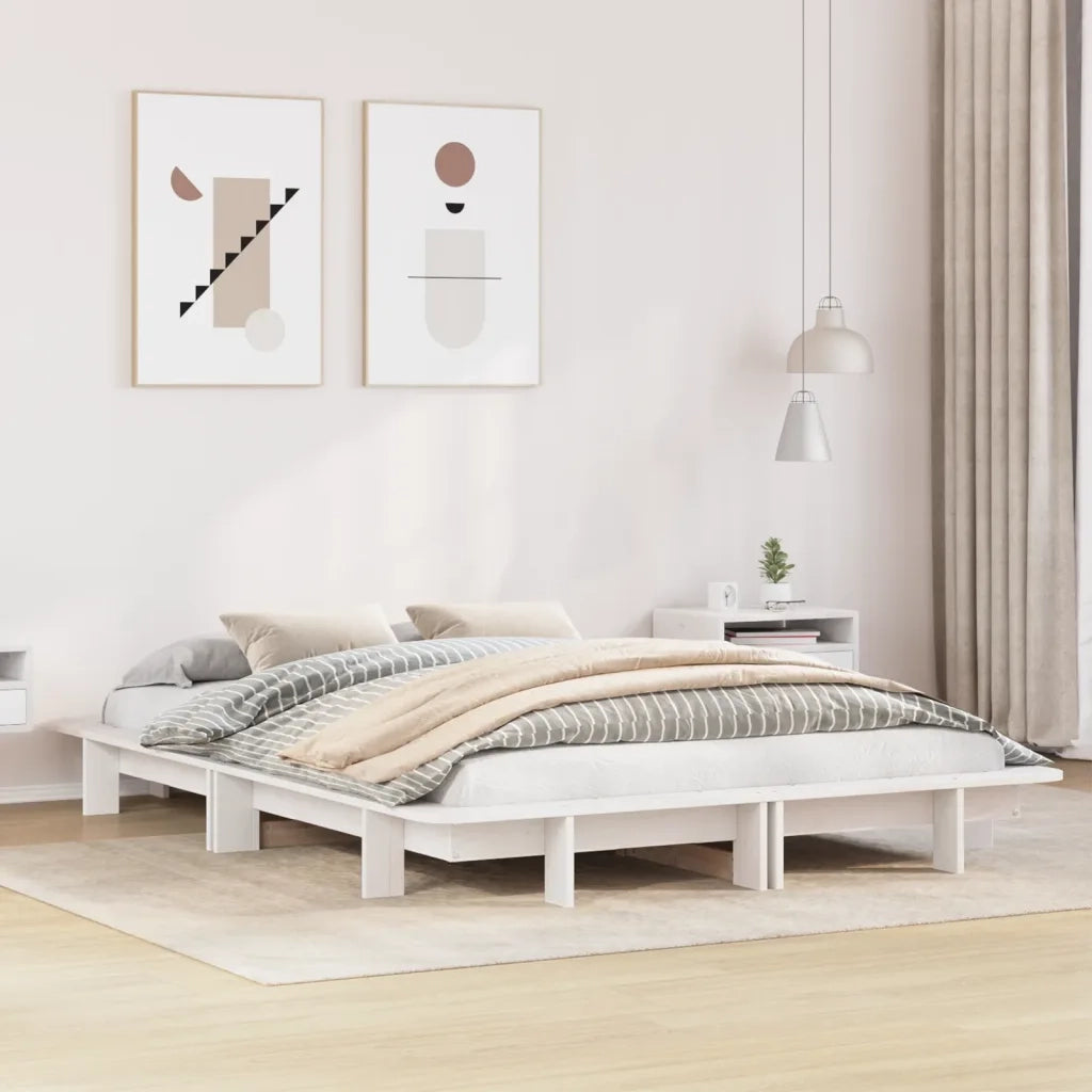 Letto senza Materasso-Struttura Letto Bianco 140x200 cm Legno Massello di Pino 513705