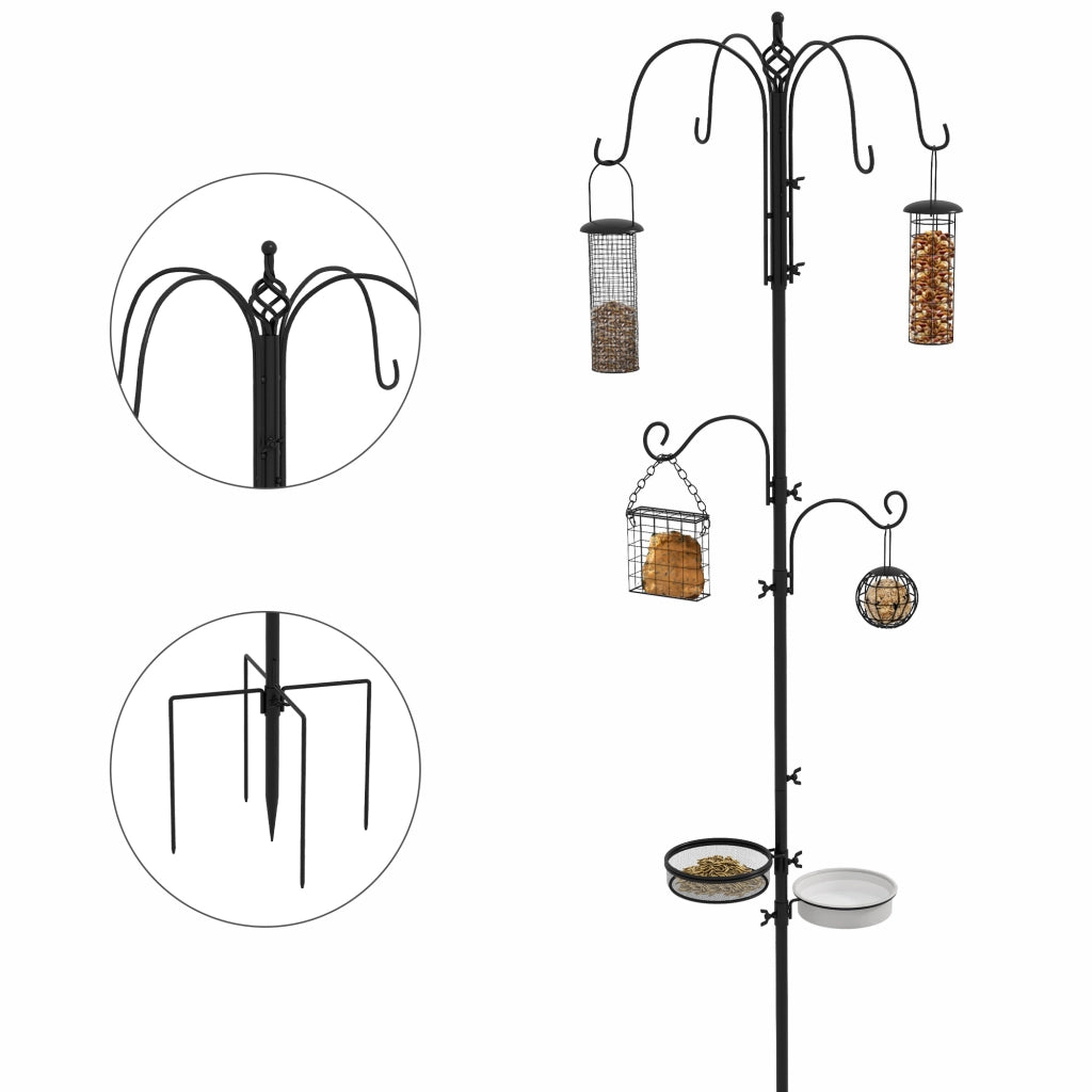 Stazione mangiatoia per uccelli da giardino ¨C Xylo ¨C Con 6 ganci e 4 mangiatoie in metallo nero