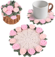 Set di sostegni per tavolo manufatti a maglia con cassetto mini, sostegni per tavolo boho con motivo floreale per salotto, regalo di nozze, regalo di benvenuto, regalo di compleanno, motivo floreale vintage (rosa)