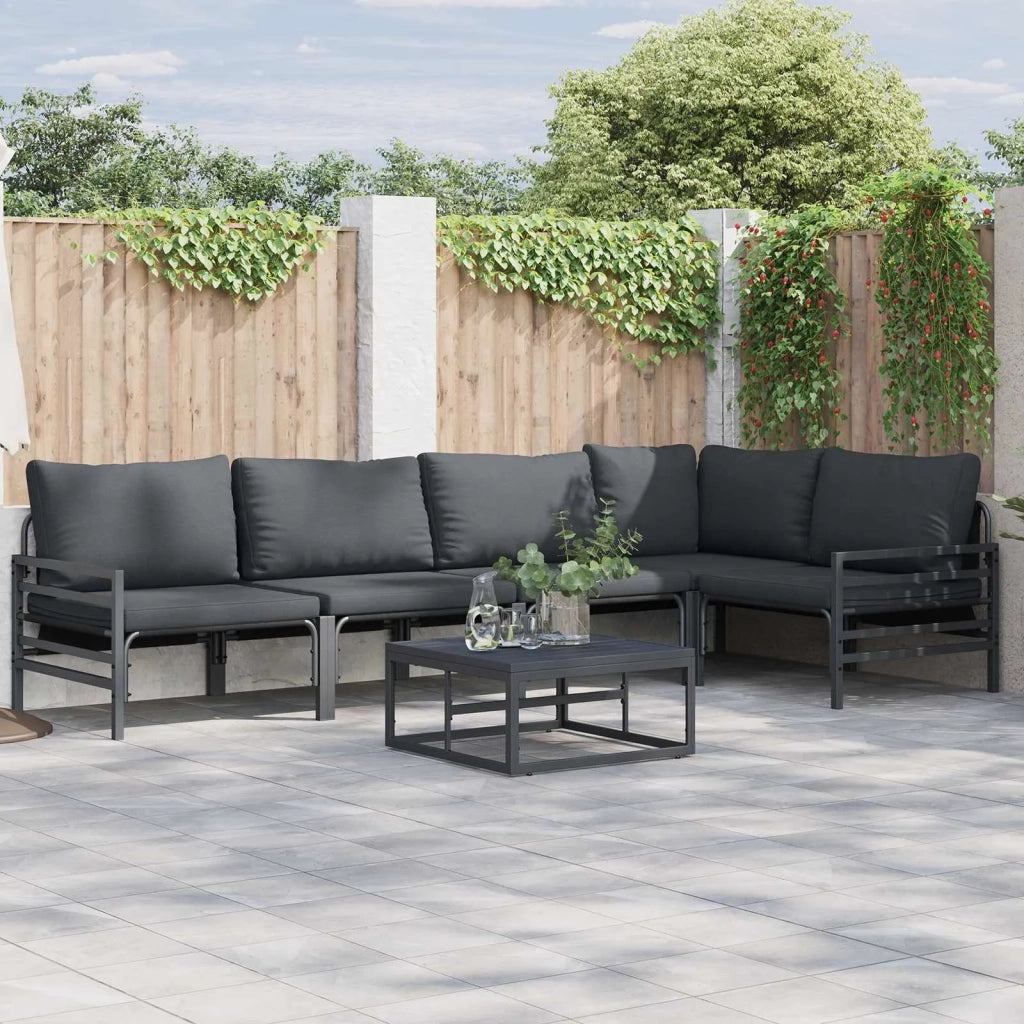 Set Divano da Giardino con cuscino 6 pcs Nero Acciaio 3378989