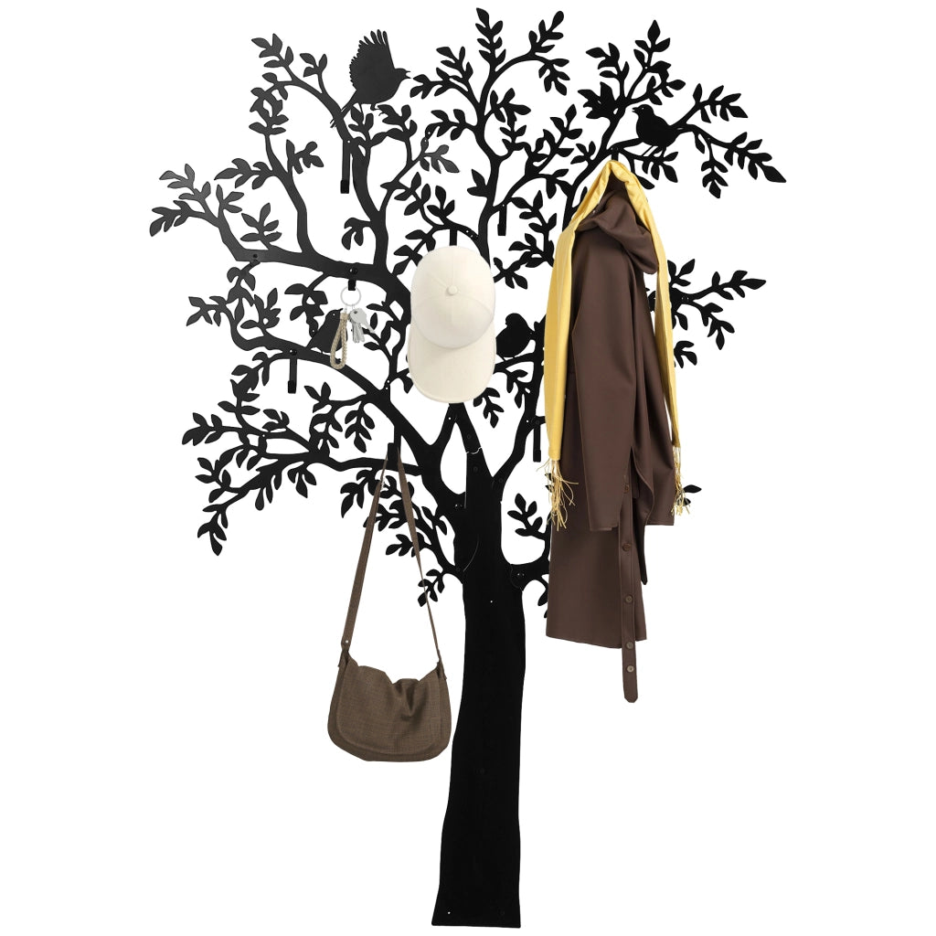 Attaccapanni da parete con design albero e uccelli ¨C Minimal ¨C Nero