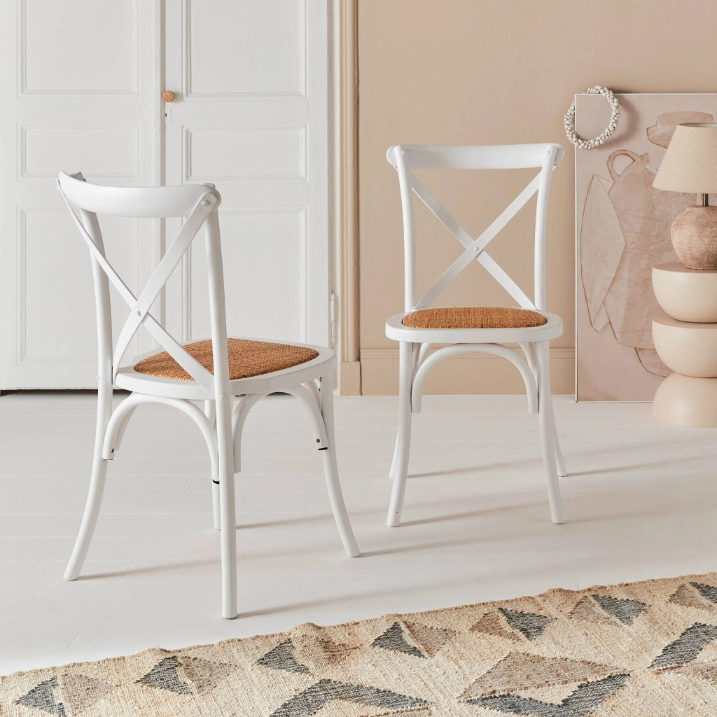 Set 2 sedie bistrò vintage in legno, bianco