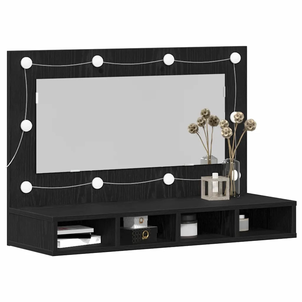 Mobiletto per specchio-Mensola con Specchio Rovere Nero 90 x 31,5 x 62 cm