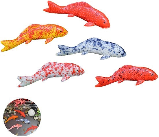 Set di 5 pesci d'arte galleggiante per acquario - decorazione per acquari - dimensioni 8 x 3 x 3 x 2,4 cm - realizzato in resina.
