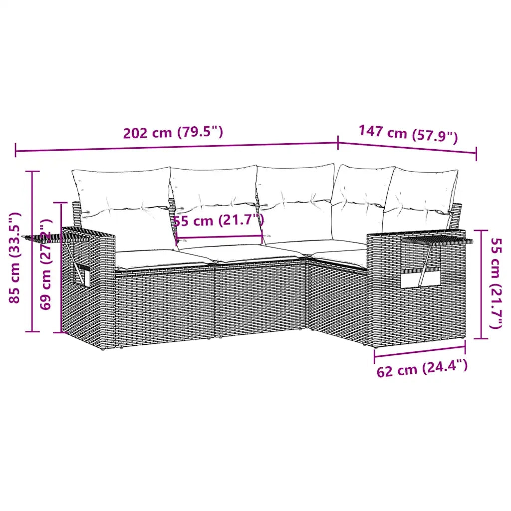 Set Divano da Giardino 4pz con Cuscini Grigio Chiaro Polyrattan 3220111