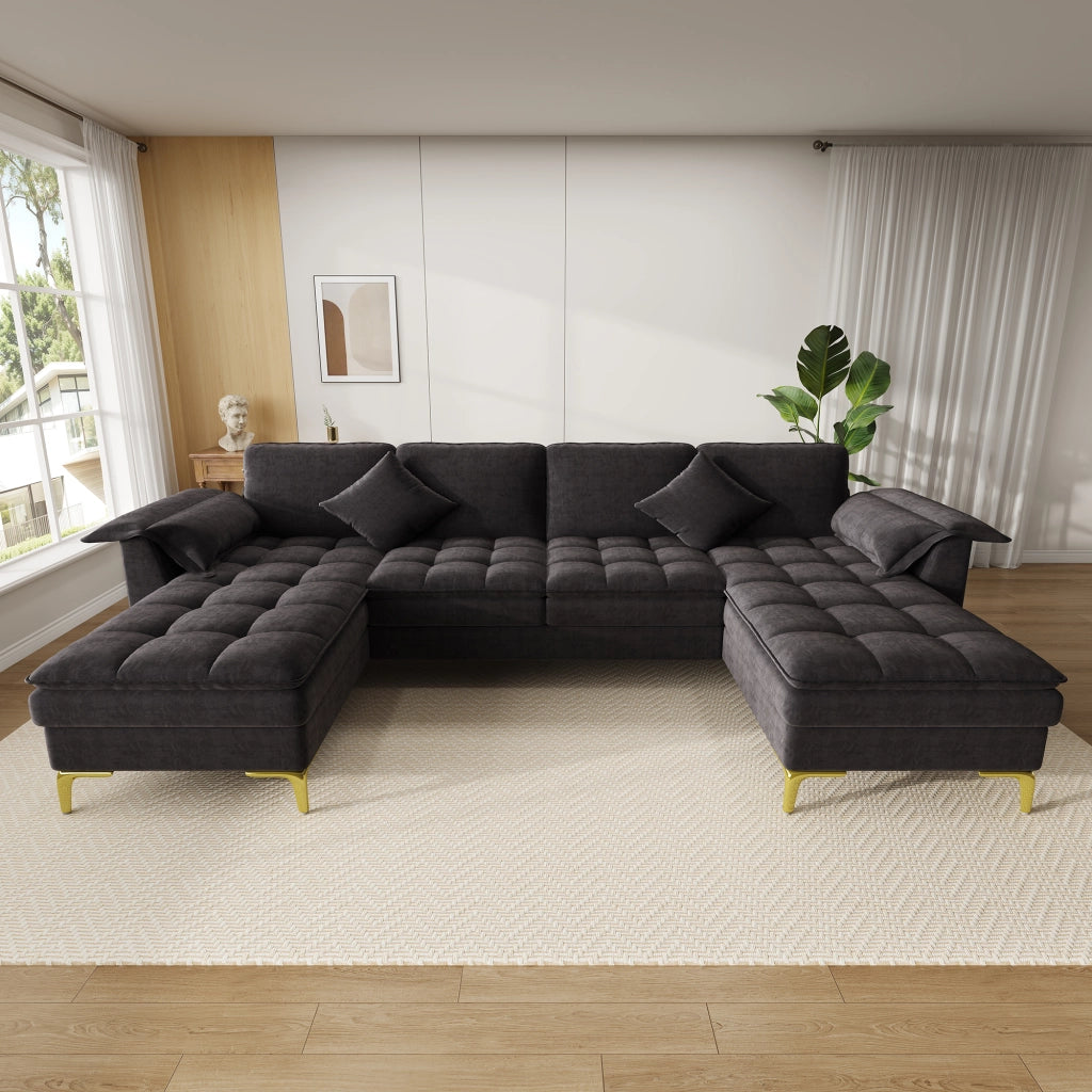 DIVANO A U Modulare 262x134x86 cm Chenille Nero