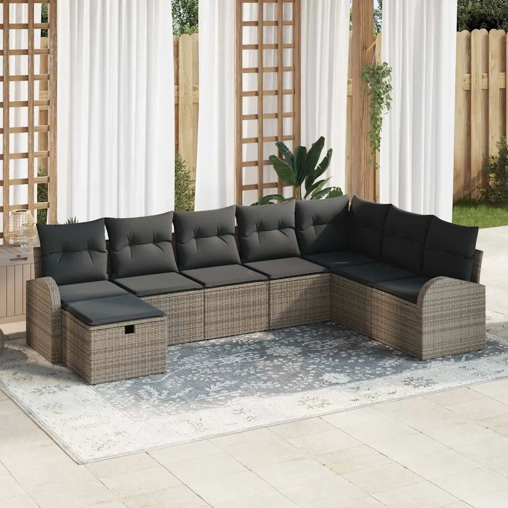 Set Divano da Giardino con cuscino 8 pcs Grigio Poly Rattan 3360460