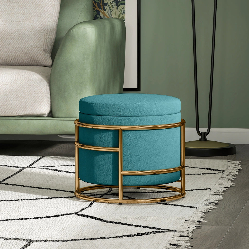Pouf Contenitore Rotondo in Velluto ¨C Minimal ¨C Verde, ?42x39 cm