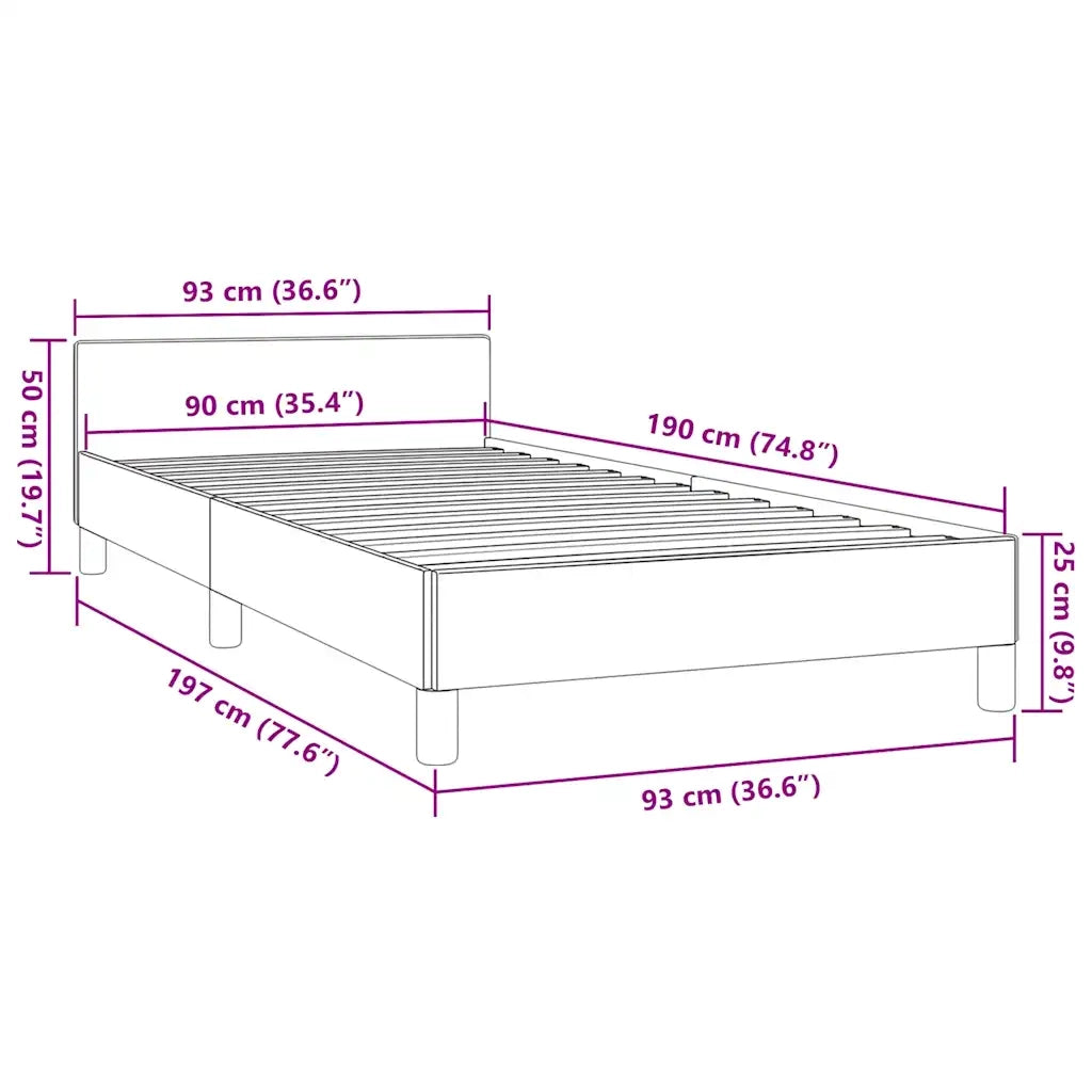 Letto singolo | Letto per adulti | Giroletto con Testiera senza Materasso Nero 90x190 cm Tessuto