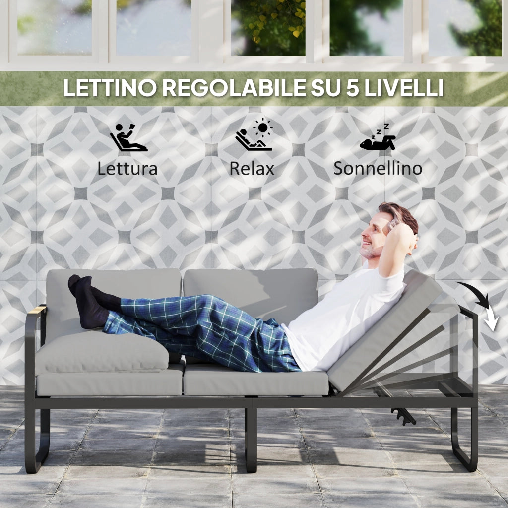 Set Giardino 3 Pezzi con Divano Letto 3 Posti, Divano 2 Posti e Tavolino ¨C Minimal ¨C Grigio e Nero