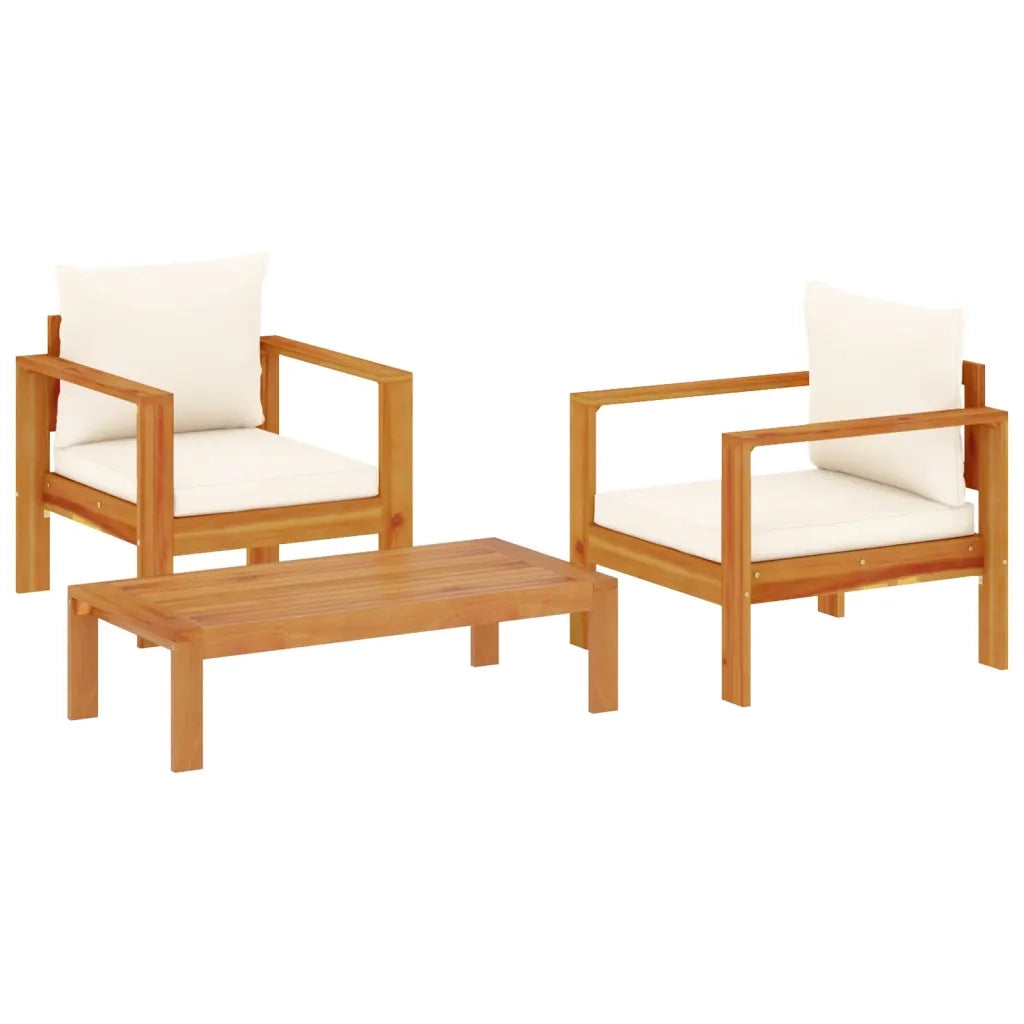 Set Divano da Giardino 3pz | Set Salotto da Giardino con Cuscini Legno Massello di Acacia