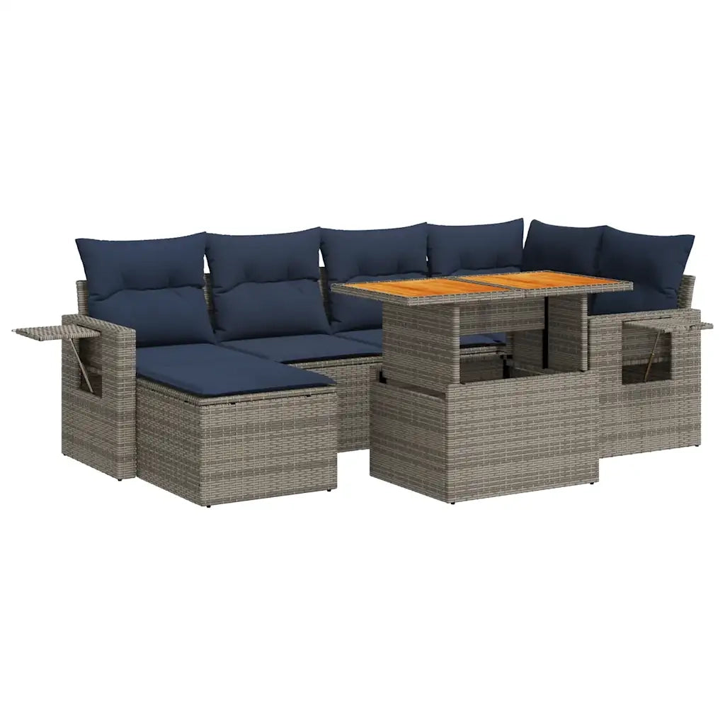 Set Divani da Giardino 7 pz con Cuscini Grigio in Polyrattan 3327176
