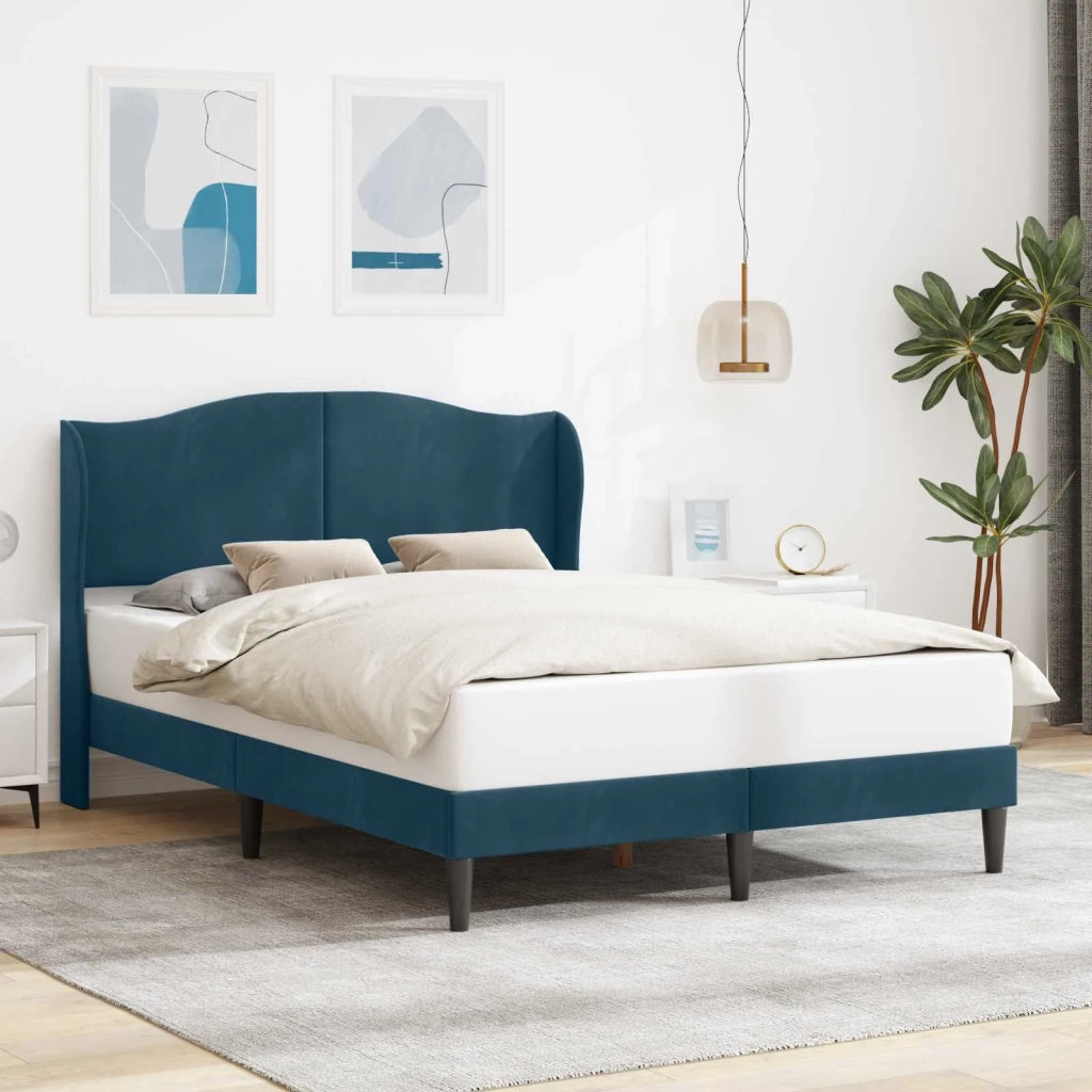 Letto matrimoniale | Letto per adulti | Struttura del letto con testiera Blu 120 x 200 cm Velluto