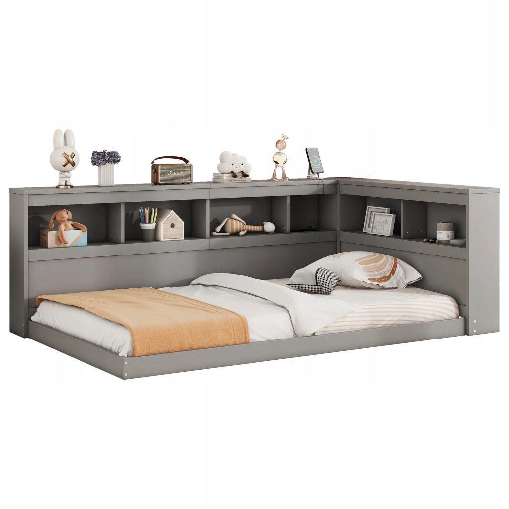 Letto singolo con presa e USB - Xylo - 90x200 - Grigio
