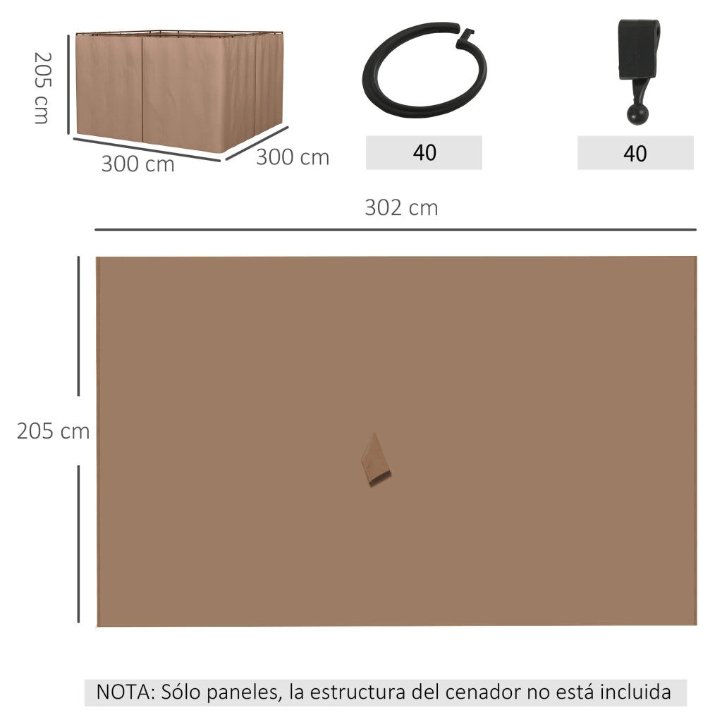 Pareti Laterali per Gazebo 3x2m ¨C Xylo ¨C Set 4 Pezzi Marrone Giardino Esterno