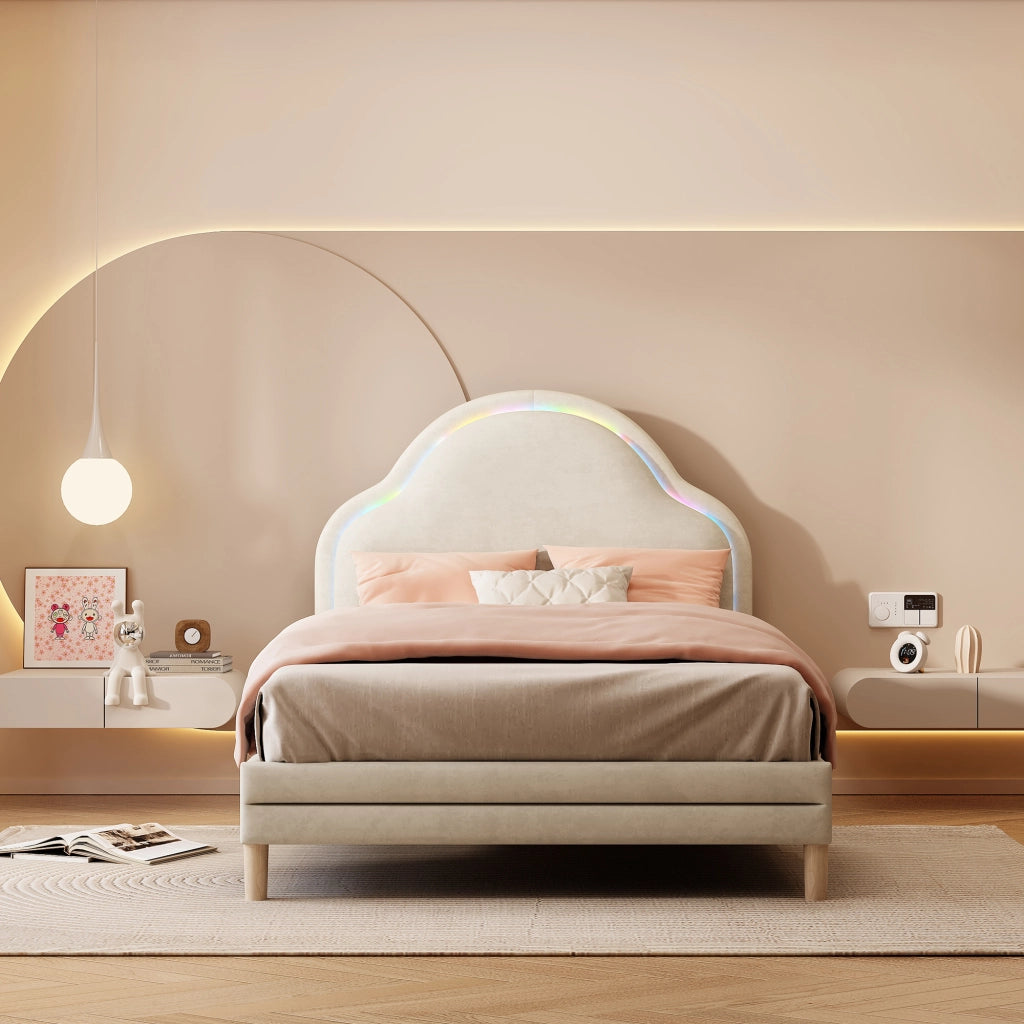 letto imbottito velluto beige 90x200 cm