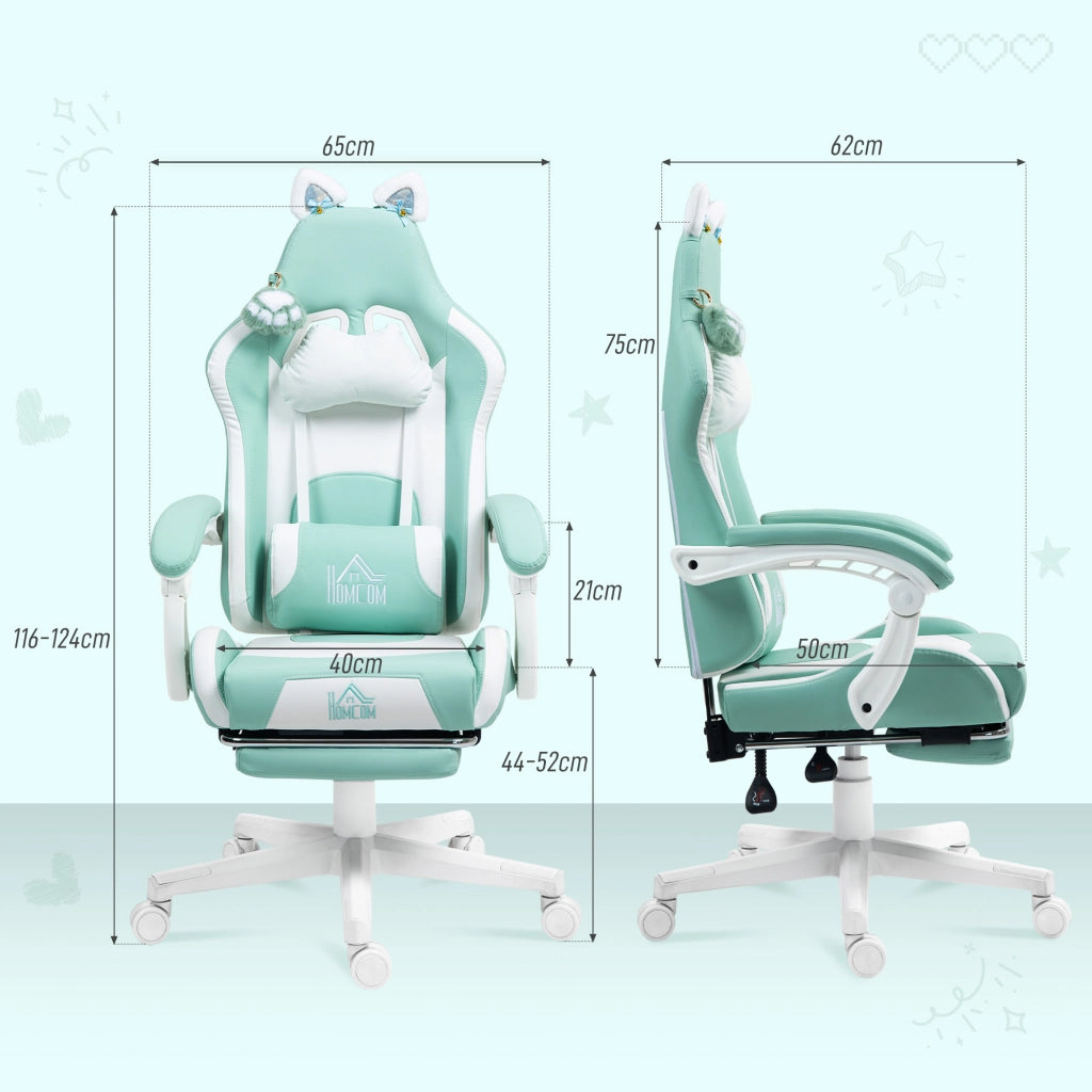 Sedia da Gaming Reclinabile con Poggiapiedi ¨C Xylo ¨C Finta Pelle Bianco e Blu 65x62x116-124cm