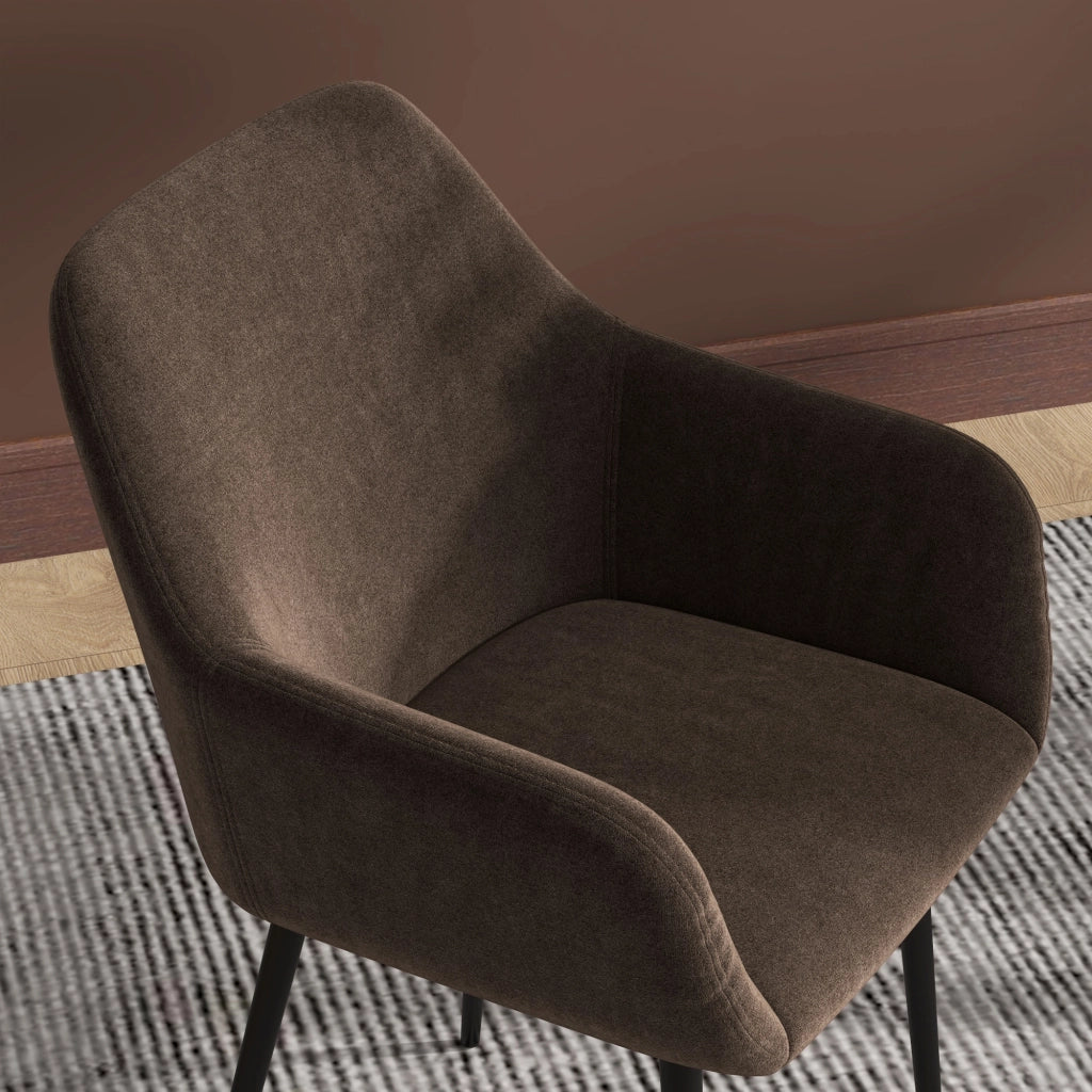 Set 2 Sedie da Pranzo Imbottite con Braccioli in Tessuto Effetto Velluto ¨C Minimal ¨C Marrone 54x57x80 cm